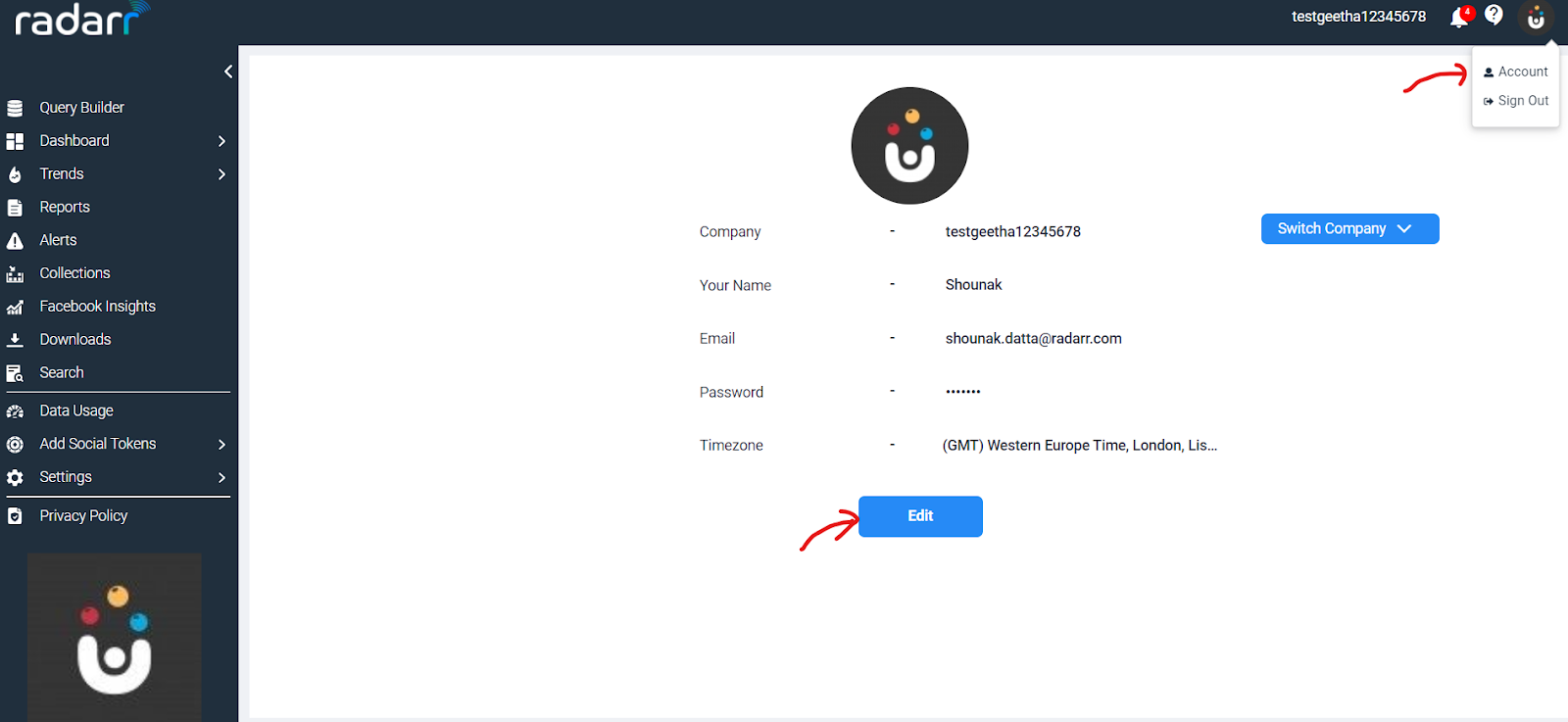 Account page and edit option in Radarr Account page and edit option in Radarr