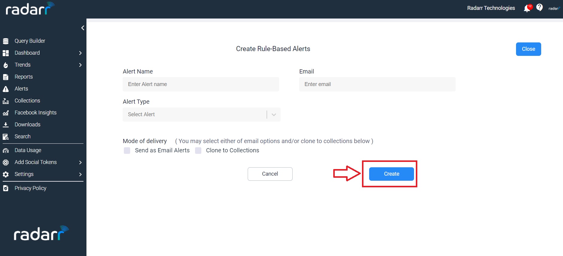 Create Alert in Radarr
