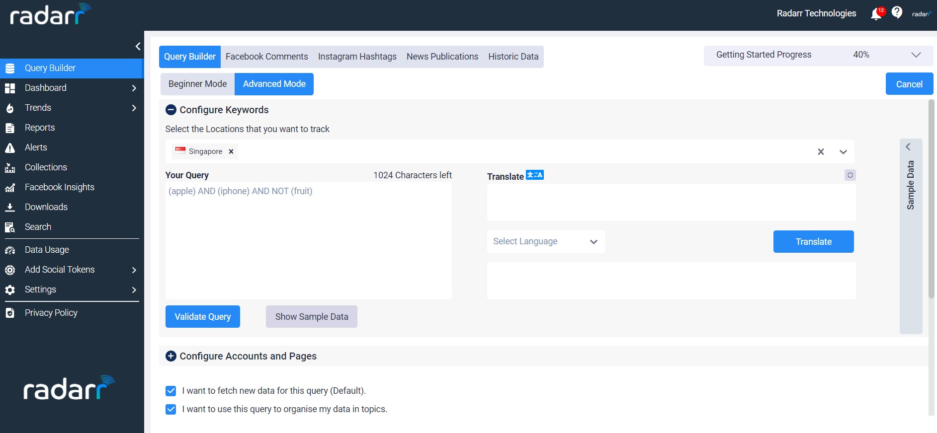 Query Builder in Radarr platform