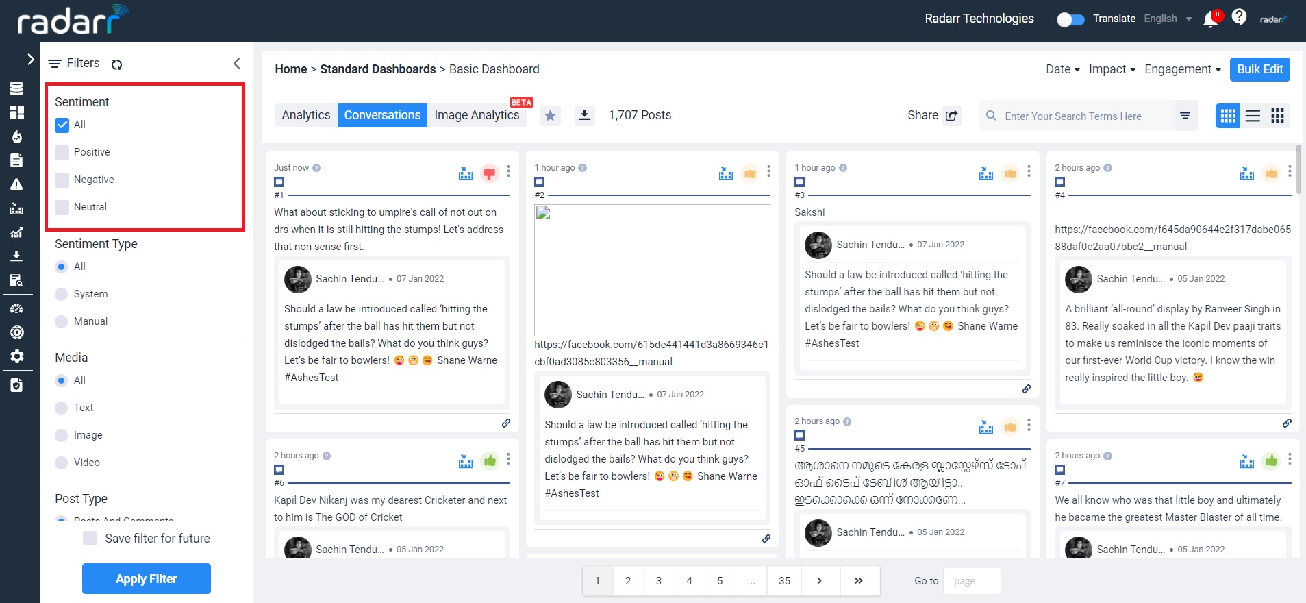 Sentiment Filter in Radarr Dashboard Sentiment Filter