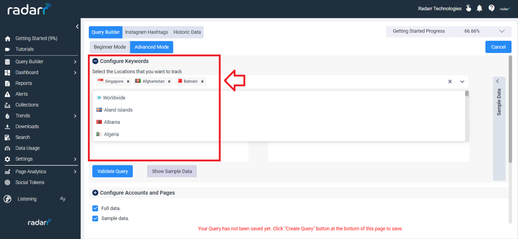 Selecting location in Query builder